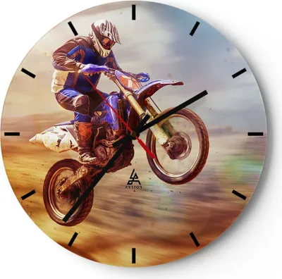 Produktbild von Wanduhr - Rund - Glasuhr - Motor Sport Helm - 30x30cm - Schleichendes Uhrwerk - Lautlos - zum Aufhängen bereit - Dekoration Modern - Wanddekoration aus Glas - C3AR30x30-3881