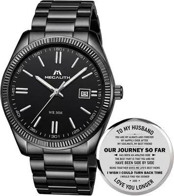 Produktbild von MEGALITH Herren Armbanduhr Edelstahl Analog Quarz Business Uhr mit Datum Leuchtend Wasserdicht 3ATM Geschenk für Männer mit Gravur