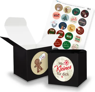 Produktbild von itenga SET Weihnachten Mix (Motiv 47) 24x Würfel 6,5cm schwarz + Stickerbogen