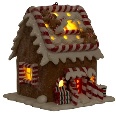 Produktbild von Deko LED Lebkuchenhaus Weihnachtliche Dekoration Pfefferkuchenhaus 14cm Braun-Weiß