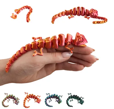 Produktbild von Chamäleon Figur beweglich 3D-Druck 17 cm, Flexi Eidechse aus PLA – Rot-Gold