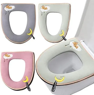 Produktbild von Toilettensitzbezug 3PCS Universal Klobrillenbezug Toilettenbezug mit Griff und Reißverschluss,Wärmer Toilettensitz Waschbar Toilet Seat Cover WC Sitzbezug für Alle Jahreszeiten
