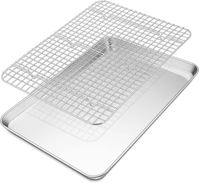 Image de Plaque de cuisson avec grille - Plat à four, moule à gâteau - Pour la cuisson et le refroidissement - Acier inoxydable - 40x30 cm - Argenté