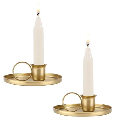2 Metall-Kerzenhalter für Taper-Kerzen, Retro, Gold, mit Griff