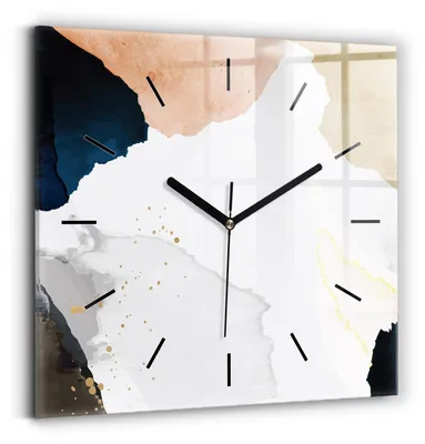 Obrázok produktu pre Wallfluent Hodiny - Sklenené Nástenné Hodiny - Tichý Quartz Strojček - Nástenná Dekorácia Spálňa Kuchyň - Čierna Ruky - 30x30 cm - Abstraktné škvrny