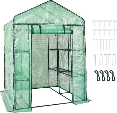 Zdjęcie produktu dla Szklarnia na pomidory 141x141x200cm - Solidna szklarnia na pomidory - Może pomieścić do 15kg - Materiał PE i rurki stalowe - Z 4 półkami - Idealna na warzywa - Domek na rośliny do ogrodu