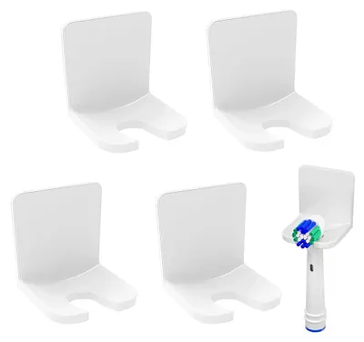 Productafbeelding van Wandhouder voor tandenborstels - Zelfklevend - Opbergplaats voor elektrische tandenborstels - 4 stuks - Wit