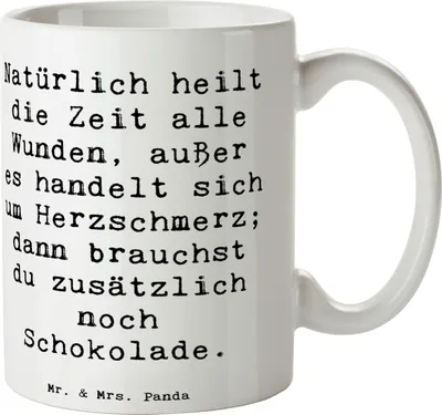 Produktbild von Mr. & Mrs. Panda Tasse Spruch Herzschmerz Schokolade - Weiß - Geschenk, Becher, Erinnerung, Motivation, Keramikbecher, Freundschaft, Kaffeebecher, Gefühl, Seele trösten