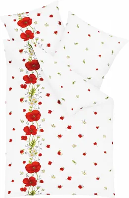 Produktbild von JACK by Kaeppel Linon Renforcé Bettwäsche 135x200cm 2 tlg. Red Poppy Mohnblumen Blüten Weiß Rot Reißverschluss
