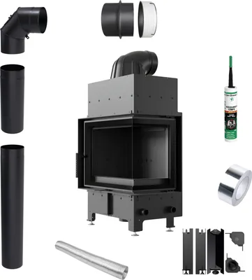Immagine prodotto di Inserto per caminetto KRATKI FLOKI S Right 8kW fi160 Nero TERMOTEC Set di tubi
