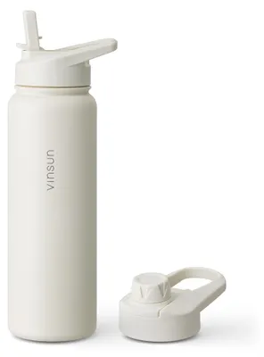 Produktbild von Trink Flasche Edelstahl 750ml Thermoflasche Sport Gym isoliert Strohhalm Vinsun, KI-generiertes Bild