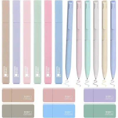 Produktbild von Textmarker Set Pastell 18 Teile: 6 Textmarker, 6 Gelstifte, 6 Korrekturroller