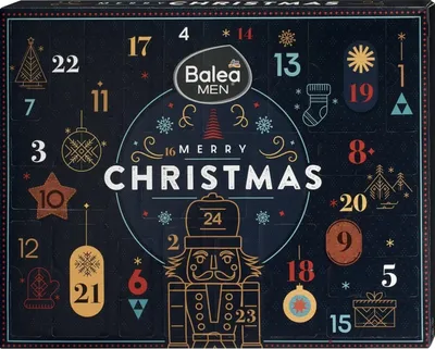 A dark blue advent calendar with Christmas-themed illustrations and numbers.