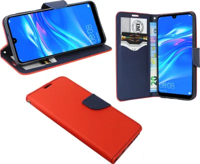 Produktbild von cofi1453® Buch Tasche "Fancy" kompatibel mit HUAWEI Y7 2019 Handy Hülle Etui Brieftasche Schutzhülle mit Standfunktion, Kartenfach Rot-Blau
