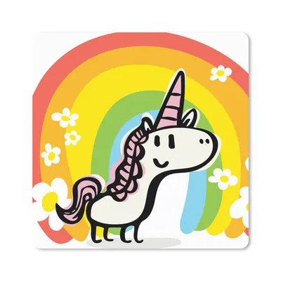 Produktbild von MuchoWow® Mauspad Mousepad Eine Illustration eines Einhorns mit einem Regenbogen - Mädchen - Kinder - Kinder 30x30 cm - Mousepads - Maus Mat - Pad - Mausunterlage - Gaming