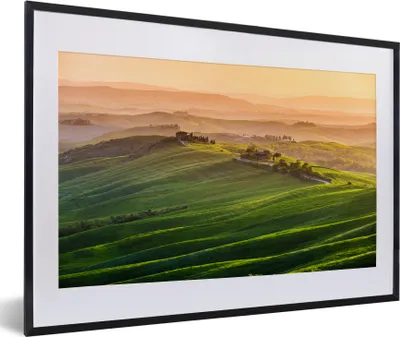 Produktbild von MuchoWow® MuchoWow® Gerahmtes Poster Toskana - Landschaft - Hügel 60x40 cm - Poster mit zchwarzem Bilderrahmen - Schlafzimmer - Plakat in Rahmen - Drucken