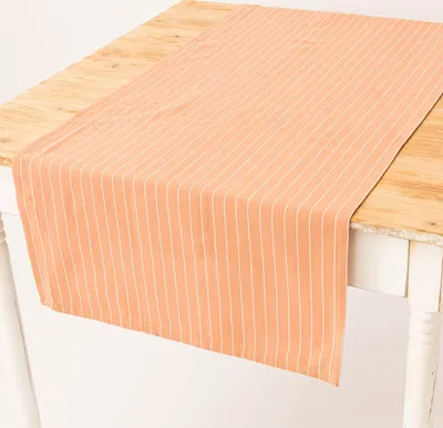 Produktbild von Tischläufer aus Baumwolle gestreift hellbraun weiß 50x140cm