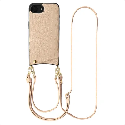 Productafbeelding van Selencia Nova Croco Telefoonhoes met Koord en Pashouder voor de Apple iPhone 17e / 16e - Beige