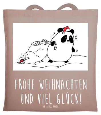 Produktbild von Mr. & Mrs. Panda totebag Panda Weihnachten - Braun Pastell - Geschenk, Jutetasche, Laptoptasche, dokumententasche, Tasche, Jutebeutel, Tote Bag