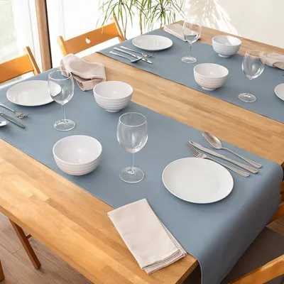 Produktbild von Monaco Denim Grey Tischläufer  in Lederoptik | Tafelläufer Grau 140x45cm