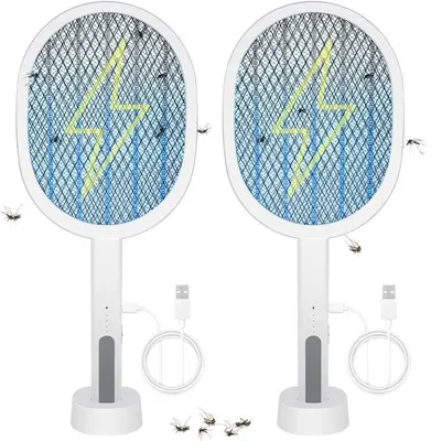 Produktbild von Elektrischer Fliegenfänger, 2-teilig, 3000V, USB | LED-Lampe, 2-in-1 elektrischer Mückenfänger und UV-Mückenlampe, Fliegenfänger mit wiederaufladbarem Akku