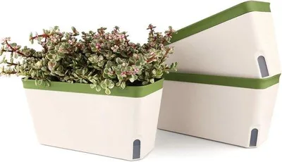 Image de Lot de 3 coupes à fleurs à arrosage automatique de 27 cm – Pots carrés avec système d'arrosage par le bas – Plantes aromatiques pour la cuisine, le balcon et le rebord de fenêtre – Vert