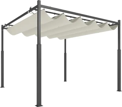 Image de Outsunny Pergola coulissante rétractable 3 x 3 m pergola jardin exterieur à fixation magnétique, tonnelle de jardin, polyester haute densité 180g/m², abri soleil UPF30+, pour terrasse, patio, crème