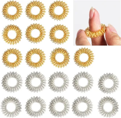Produktbild von 40 Stück Finger Massageringe (40 Ringe), Akupressur Ringset für Jugendliche, Erwachsene, Stressreduzierer und Finger Handgelenk Massagegerät - Gold, Silber