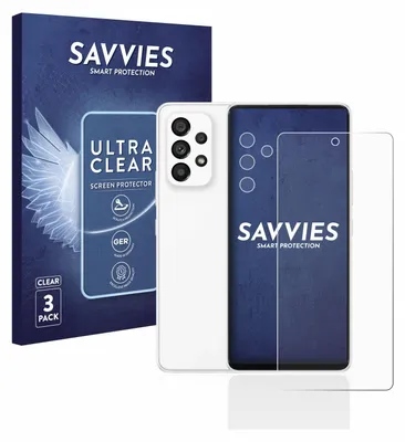 A product shot of a smartphone screen protector packaging and a smartphone with a screen protector applied.