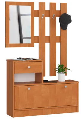 Produktbild von Garderobe – Flurgarderobe – Garderobenmöbel mit Spiegel – 90 cm – Braun – Praktische Lösung mit Spiegel und Schuhschrank