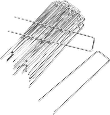Immagine prodotto di Picchetti a U per giardino - Picchetti per prato - Fissaggio del terreno - Acciaio zincato - 15 cm - 50 pezzi - Argento