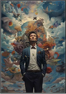 Produktbild von Wallario Wandbild Gedankenuniversum, Größe: 70,30 x 100,30 cm, Poster mit schwarzem Aluminiumrahmen
