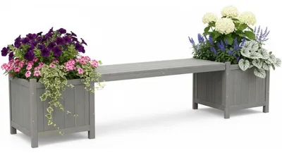 Immagine prodotto di 2 fioriere con panchina da giardino in legno grigio Panchina da giardino Fioriera Panchina in legno