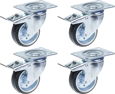 Immagine prodotto di ruote da 80 mm e 3", girevoli con freno, capacità di 280 kg, set di 4 pezzi
