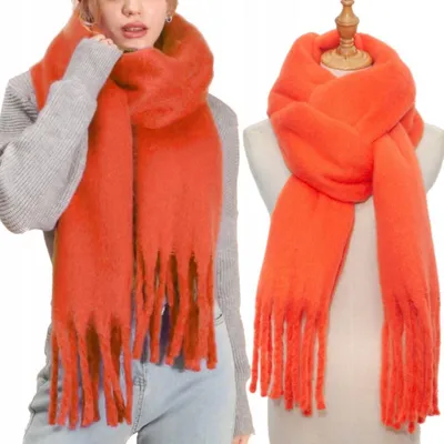 Produktbild von Schal - Großer Warmer Schal - Dick - Elegant - Modischer Schal - Damen - Winter - Halstuch - Orange
