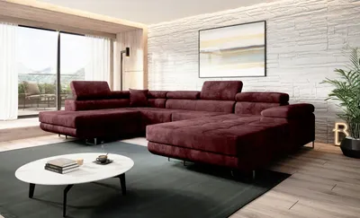 Produktbild von Easy4You Kastanienbraun Ecksofa Varberg Velours in U-Form 345 x 72 x 205 cm mit Schlaffunktion und Bettzeugbehälter - Schlafsofa mit Bettkasten - Eckcouch mit Stauraum - Stoff: Monolith 69