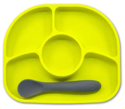 Image de Assiette en silicone avec cuillère Yümi Lime