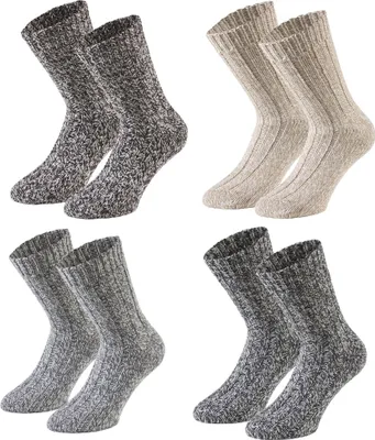 Produktbild von Tobeni 4 Paar warme Damen Herren Norweger Socken Wintersocken Schafwollsocken vorgewaschen Uni, Farbe:Mehrfarbig, Grösse:43-46