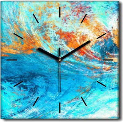 Produktbild von Coloray Uhr auf Leinwand 30x30 cm Wand Uhr Dekoration Wohnzimmer Segeltuch schwarze Hände -Wellensee Abstraktion.
