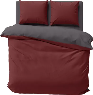 Produktbild von Wendebettwäsche 200x220 cm bordeaux rot anthrazit Uni Doppelbett Mikrofaser