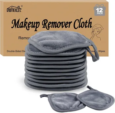 Produktbild von Makeup Entferner Tuch 12er Pack, Wiederverwendbare und Waschbare Gesichtsreinigungstücher, 12,7 x 12,7 cm