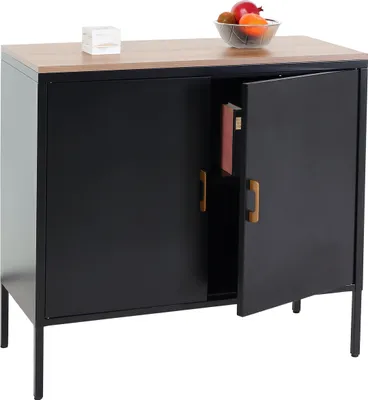 Produktbild von Kommode HWC-L84, Sideboard Schrank Anrichte, 2 Türen Metall 90x90x40cm, Melamin beschichtet  schwarz