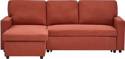 Produktbild von Meiya Ecksofa 4-Sitzer mit Schlaffunktion, Bettkasten, umkehrbarer Ecke, Stoff Terrakotta, zeitgenössisch, Sinusfedern, 40 kg/m³, 215x132x86 cm (BxTxH)