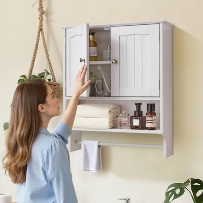 Obrázok produktu pre Kúpeľňová skrinka na stenu, lekárnička, 2 dvierka, nastaviteľné police