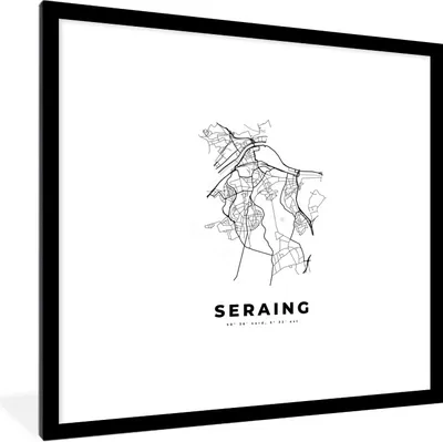 Produktbild von MuchoWow® Gerahmtes Poster Karte - Stadtplan - Seraing - Belgien - Schwarz und weiß 40x40 cm - Poster mit Schwarzem Bilderrahmen Wandposter Rahmen Foto Bilder - Poster - Plakat im Rahmen