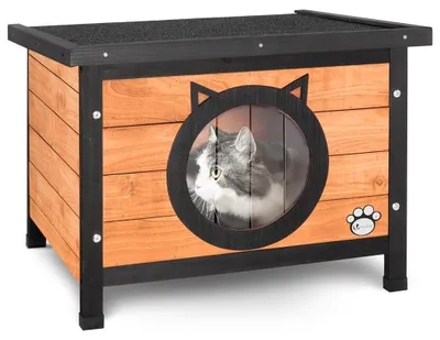 Produktbild von VOUNOT® Katzenhaus aus Holz, Katzenhaus mit Asphaltdach, Draussen Katzenhütte 57 x 45 x 43 cm