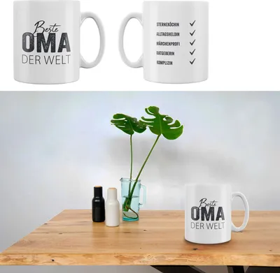 Produktbild von Tasse "Oma" Trinkbecher Becher Kaffeetasse Steinzeug Aufdruck