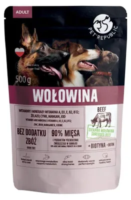 Zdjęcie produktu dla Mokra karma dla psa PetRepublic z wołowiną w sosie 500 g