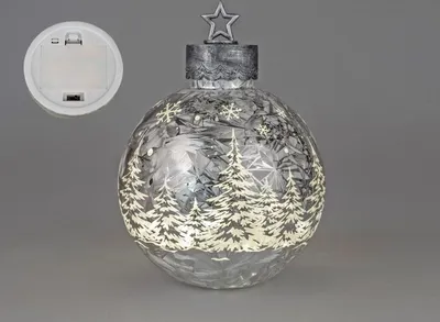 Produktbild von Deko-Kugel Silber- Frosty 35cm mit LED Licht Timer Beleuchtete Glaskugel