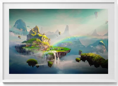 Produktbild von Chinesische Fantasieszenen– Wandbild mit Rahmen – Gerahmtes Bild  – Wanddekoration – 100x70 cm –  Weiß Rahmen